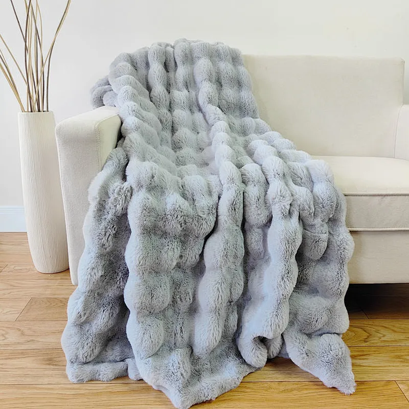 100% Polyester Super Soft Ruffle Rabbit Fur Throw